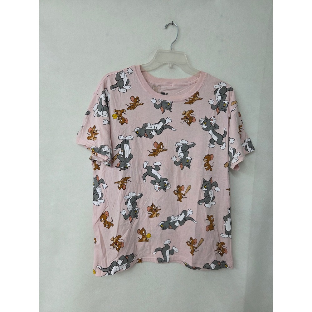 Tom and Jerry Graphic T-Shirt Unisex XL Pink All Over Print Short Sleeve Tee